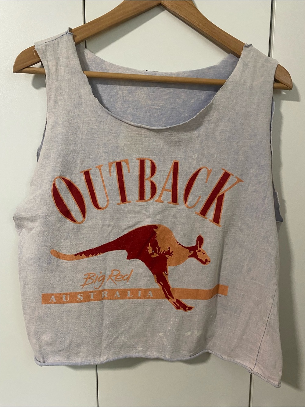 VINTAGE Outback Big Red Australia Graphic Tank Top - Light Gray & Red